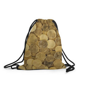 Рюкзак-мешок 3D с принтом монетки в Белгороде, 100% полиэстер | плотность ткани — 200 г/м2, размер — 35 х 45 см; лямки — толстые шнурки, застежка на шнуровке, без карманов и подкладки | деньги | евро | копейки | мелочёвка | мелочь | монеты
