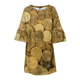Детское платье 3D с принтом монетки в Белгороде, 100% полиэстер | прямой силуэт, чуть расширенный к низу. Круглая горловина, на рукавах — воланы | деньги | евро | копейки | мелочёвка | мелочь | монеты