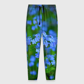 Мужские брюки 3D с принтом синие цветочки в Белгороде, 100% полиэстер | манжеты по низу, эластичный пояс регулируется шнурком, по бокам два кармана без застежек, внутренняя часть кармана из мелкой сетки | 