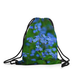 Рюкзак-мешок 3D с принтом синие цветочки в Белгороде, 100% полиэстер | плотность ткани — 200 г/м2, размер — 35 х 45 см; лямки — толстые шнурки, застежка на шнуровке, без карманов и подкладки | 