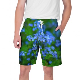 Мужские шорты 3D с принтом синие цветочки в Белгороде,  полиэстер 100% | прямой крой, два кармана без застежек по бокам. Мягкая трикотажная резинка на поясе, внутри которой широкие завязки. Длина чуть выше колен | 