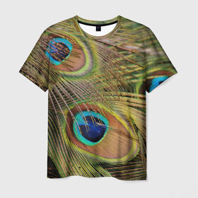 Мужская футболка 3D с принтом перо павлина в Белгороде, 100% полиэфир | прямой крой, круглый вырез горловины, длина до линии бедер | Тематика изображения на принте: павлин | перо | перышки | птица