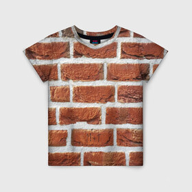 Детская футболка 3D с принтом старая кирпичная стена в Белгороде, 100% гипоаллергенный полиэфир | прямой крой, круглый вырез горловины, длина до линии бедер, чуть спущенное плечо, ткань немного тянется | Тематика изображения на принте: камни | кирпич | постройка | стена | стройка | цемент