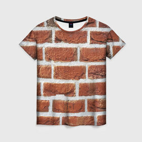 Женская футболка 3D с принтом старая кирпичная стена в Белгороде, 100% полиэфир ( синтетическое хлопкоподобное полотно) | прямой крой, круглый вырез горловины, длина до линии бедер | камни | кирпич | постройка | стена | стройка | цемент