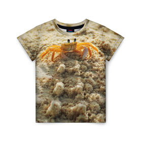 Детская футболка 3D с принтом Краб в Белгороде, 100% гипоаллергенный полиэфир | прямой крой, круглый вырез горловины, длина до линии бедер, чуть спущенное плечо, ткань немного тянется | Тематика изображения на принте: море | отпуск | песок | пляж | солнце | туризм