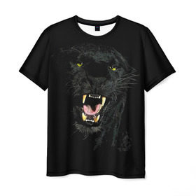 Мужская футболка 3D с принтом Чёрная пантера в Белгороде, 100% полиэфир | прямой крой, круглый вырез горловины, длина до линии бедер | Тематика изображения на принте: кошка | оскал | пантера | прикольные картинки