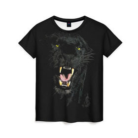 Женская футболка 3D с принтом Чёрная пантера в Белгороде, 100% полиэфир ( синтетическое хлопкоподобное полотно) | прямой крой, круглый вырез горловины, длина до линии бедер | кошка | оскал | пантера | прикольные картинки