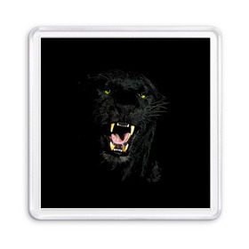 Магнит 55*55 с принтом Чёрная пантера в Белгороде, Пластик | Размер: 65*65 мм; Размер печати: 55*55 мм | Тематика изображения на принте: кошка | оскал | пантера | прикольные картинки