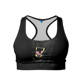 Женский спортивный топ 3D с принтом Чёрная пантера в Белгороде, 82% полиэстер, 18% спандекс Ткань безопасна для здоровья, позволяет коже дышать, не мнется и не растягивается |  | Тематика изображения на принте: кошка | оскал | пантера | прикольные картинки