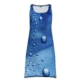 Платье-майка 3D с принтом Капли воды на стекле в Белгороде, 100% полиэстер | полуприлегающий силуэт, широкие бретели, круглый вырез горловины, удлиненный подол сзади. | вода | капли | крупные | мелкие | синий | стекло