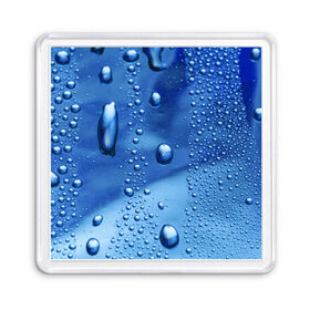 Магнит 55*55 с принтом Капли воды на стекле в Белгороде, Пластик | Размер: 65*65 мм; Размер печати: 55*55 мм | Тематика изображения на принте: вода | капли | крупные | мелкие | синий | стекло