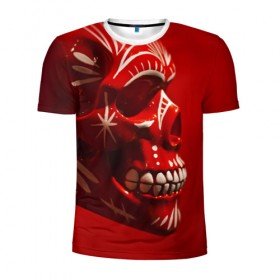 Мужская футболка 3D спортивная с принтом Красный череп в Белгороде, 100% полиэстер с улучшенными характеристиками | приталенный силуэт, круглая горловина, широкие плечи, сужается к линии бедра | red | дьявол | красный | монстр | прикольные картинки | череп
