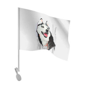 Флаг для автомобиля с принтом Хаски в Белгороде, 100% полиэстер | Размер: 30*21 см | голова животного | кутёнок | прикольные картинки | собака | щенок