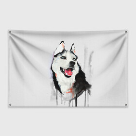 Флаг-баннер с принтом Хаски в Белгороде, 100% полиэстер | размер 67 х 109 см, плотность ткани — 95 г/м2; по краям флага есть четыре люверса для крепления | голова животного | кутёнок | прикольные картинки | собака | щенок
