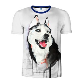 Мужская футболка 3D спортивная с принтом Хаски в Белгороде, 100% полиэстер с улучшенными характеристиками | приталенный силуэт, круглая горловина, широкие плечи, сужается к линии бедра | голова животного | кутёнок | прикольные картинки | собака | щенок