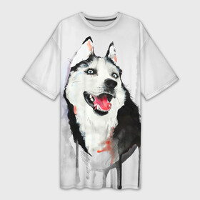 Платье-футболка 3D с принтом Хаски в Белгороде,  |  | голова животного | кутёнок | прикольные картинки | собака | щенок