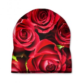 Шапка 3D с принтом Розы в Белгороде, 100% полиэстер | универсальный размер, печать по всей поверхности изделия | красный | лепестки | прикольные картинки | розы | цветочки | цветы