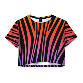 Женская футболка 3D укороченная с принтом Зебра в Белгороде, 100% полиэстер | круглая горловина, длина футболки до линии талии, рукава с отворотами | sea | summer | африка | вода | джунгли | зебра | леопард | лето | море | океан | пляж | полосы | принт | тигр