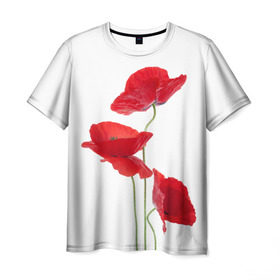 Мужская футболка 3D с принтом Маки в Белгороде, 100% полиэфир | прямой крой, круглый вырез горловины, длина до линии бедер | field | flowers | poppies | poppy | red | wild | красные | мак | маки | поле | полевые | цветы