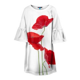 Детское платье 3D с принтом Маки в Белгороде, 100% полиэстер | прямой силуэт, чуть расширенный к низу. Круглая горловина, на рукавах — воланы | field | flowers | poppies | poppy | red | wild | красные | мак | маки | поле | полевые | цветы