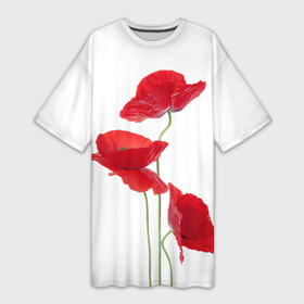 Платье-футболка 3D с принтом Маки в Белгороде,  |  | field | flowers | poppies | poppy | red | wild | красные | мак | маки | поле | полевые | цветы