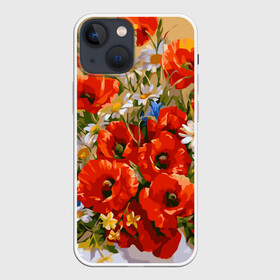 Чехол для iPhone 13 mini с принтом Маки в Белгороде,  |  | art | daisy | drawing | field | flowers | poppies | poppy | red | white | арт | белые | красные | мак | маки | полевые | рисунок | ромашки | цветы