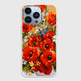 Чехол для iPhone 13 Pro с принтом Маки в Белгороде,  |  | Тематика изображения на принте: art | daisy | drawing | field | flowers | poppies | poppy | red | white | арт | белые | красные | мак | маки | полевые | рисунок | ромашки | цветы