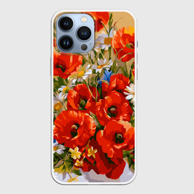 Чехол для iPhone 13 Pro Max с принтом Маки в Белгороде,  |  | art | daisy | drawing | field | flowers | poppies | poppy | red | white | арт | белые | красные | мак | маки | полевые | рисунок | ромашки | цветы