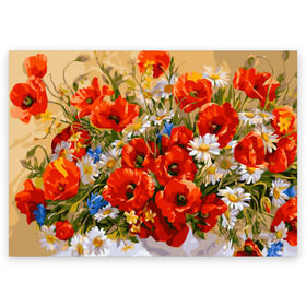 Поздравительная открытка с принтом Маки в Белгороде, 100% бумага | плотность бумаги 280 г/м2, матовая, на обратной стороне линовка и место для марки
 | art | daisy | drawing | field | flowers | poppies | poppy | red | white | арт | белые | красные | мак | маки | полевые | рисунок | ромашки | цветы