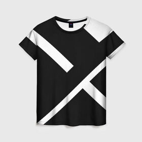 Женская футболка 3D с принтом Black and White в Белгороде, 100% полиэфир ( синтетическое хлопкоподобное полотно) | прямой крой, круглый вырез горловины, длина до линии бедер | белый | геометрия | полосы | черный