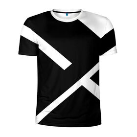 Мужская футболка 3D спортивная с принтом Black and White в Белгороде, 100% полиэстер с улучшенными характеристиками | приталенный силуэт, круглая горловина, широкие плечи, сужается к линии бедра | белый | геометрия | полосы | черный