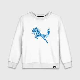 Детский свитшот хлопок с принтом Blue unicorn в Белгороде, 100% хлопок | круглый вырез горловины, эластичные манжеты, пояс и воротник | вектор | грива | единорог | животное | конь | прыгающий | рог | синий | скачущий | существо | тату