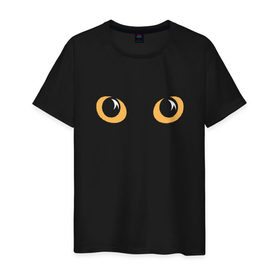 Мужская футболка хлопок с принтом Cat в Белгороде, 100% хлопок | прямой крой, круглый вырез горловины, длина до линии бедер, слегка спущенное плечо. | Тематика изображения на принте: cat | глаза | глаза кошки | желтые глаза | кошачьи глаза | кошка