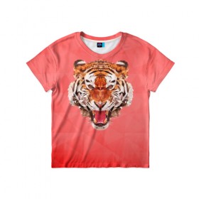 Детская футболка 3D с принтом Полигональный Тигр в Белгороде, 100% гипоаллергенный полиэфир | прямой крой, круглый вырез горловины, длина до линии бедер, чуть спущенное плечо, ткань немного тянется | красный | полигоны | тигр