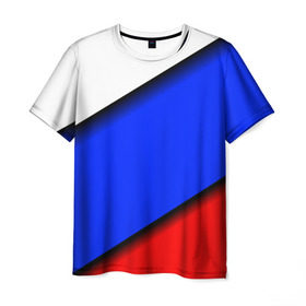 Мужская футболка 3D с принтом Российский флаг в Белгороде, 100% полиэфир | прямой крой, круглый вырез горловины, длина до линии бедер | Тематика изображения на принте: косой | наклонный | триколор