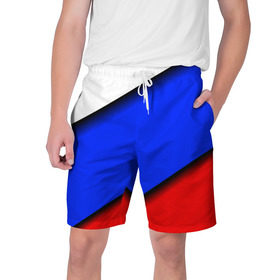 Мужские шорты 3D с принтом Российский флаг в Белгороде,  полиэстер 100% | прямой крой, два кармана без застежек по бокам. Мягкая трикотажная резинка на поясе, внутри которой широкие завязки. Длина чуть выше колен | косой | наклонный | триколор
