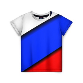 Детская футболка 3D с принтом Российский флаг в Белгороде, 100% гипоаллергенный полиэфир | прямой крой, круглый вырез горловины, длина до линии бедер, чуть спущенное плечо, ткань немного тянется | Тематика изображения на принте: косой | наклонный | триколор