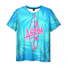 Мужская футболка 3D с принтом Aloha в Белгороде, 100% полиэфир | прямой крой, круглый вырез горловины, длина до линии бедер | sea | гавайи | жара | калифорния | лето | любовь | море | океан | отдых | пальмы | пляж | серфинг | солнце