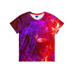 Детская футболка 3D с принтом Огненная стихия в Белгороде, 100% гипоаллергенный полиэфир | прямой крой, круглый вырез горловины, длина до линии бедер, чуть спущенное плечо, ткань немного тянется | Тематика изображения на принте: дым | пламя | цветок | яркий