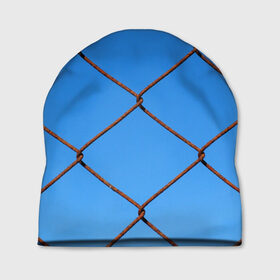 Шапка 3D с принтом Крупная сетка в Белгороде, 100% полиэстер | универсальный размер, печать по всей поверхности изделия | забор | небо | проволка | сетка