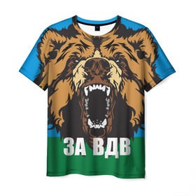 Мужская футболка 3D с принтом ВДВ в Белгороде, 100% полиэфир | прямой крой, круглый вырез горловины, длина до линии бедер | airborne troops | animal | bear | flag | head | teeth | tusks | walrus | вдв | голова | животное | клыки | медведь | оскал | флаг