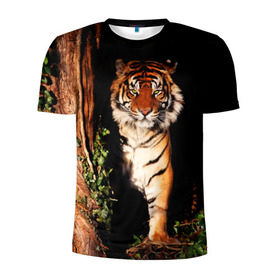 Мужская футболка 3D спортивная с принтом Тигр в Белгороде, 100% полиэстер с улучшенными характеристиками | приталенный силуэт, круглая горловина, широкие плечи, сужается к линии бедра | Тематика изображения на принте: дикая кошка | лес | природа | тигр | хищник