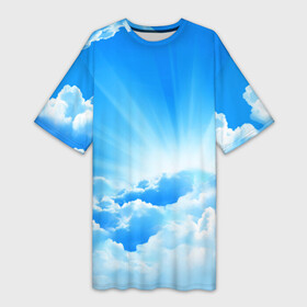 Платье-футболка 3D с принтом Небо в Белгороде,  |  | Тематика изображения на принте: небо | облако | синяя | солнце