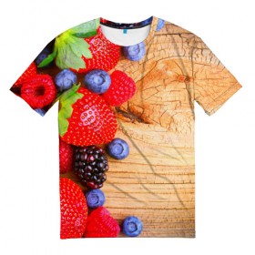 Мужская футболка 3D с принтом Ягодки в Белгороде, 100% полиэфир | прямой крой, круглый вырез горловины, длина до линии бедер | Тематика изображения на принте: красная | малина | новая | ягода | ягодная