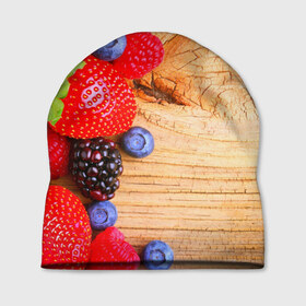 Шапка 3D с принтом Ягодки в Белгороде, 100% полиэстер | универсальный размер, печать по всей поверхности изделия | красная | малина | новая | ягода | ягодная