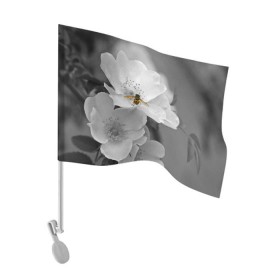 Флаг для автомобиля с принтом Пчела на цветах в Белгороде, 100% полиэстер | Размер: 30*21 см | лепестки | цветы