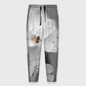 Мужские брюки 3D с принтом Пчела на цветах в Белгороде, 100% полиэстер | манжеты по низу, эластичный пояс регулируется шнурком, по бокам два кармана без застежек, внутренняя часть кармана из мелкой сетки | лепестки | цветы