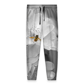 Женские брюки 3D с принтом Пчела на цветах в Белгороде, полиэстер 100% | прямой крой, два кармана без застежек по бокам, с мягкой трикотажной резинкой на поясе и по низу штанин. В поясе для дополнительного комфорта — широкие завязки | лепестки | цветы