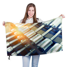 Флаг 3D с принтом Гантели в Белгороде, 100% полиэстер | плотность ткани — 95 г/м2, размер — 67 х 109 см. Принт наносится с одной стороны | гантели | мощь | сила | спорт