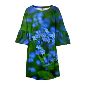 Детское платье 3D с принтом Синие цветы в Белгороде, 100% полиэстер | прямой силуэт, чуть расширенный к низу. Круглая горловина, на рукавах — воланы | лепестки | прикольные картинки | цветочки | цветы
